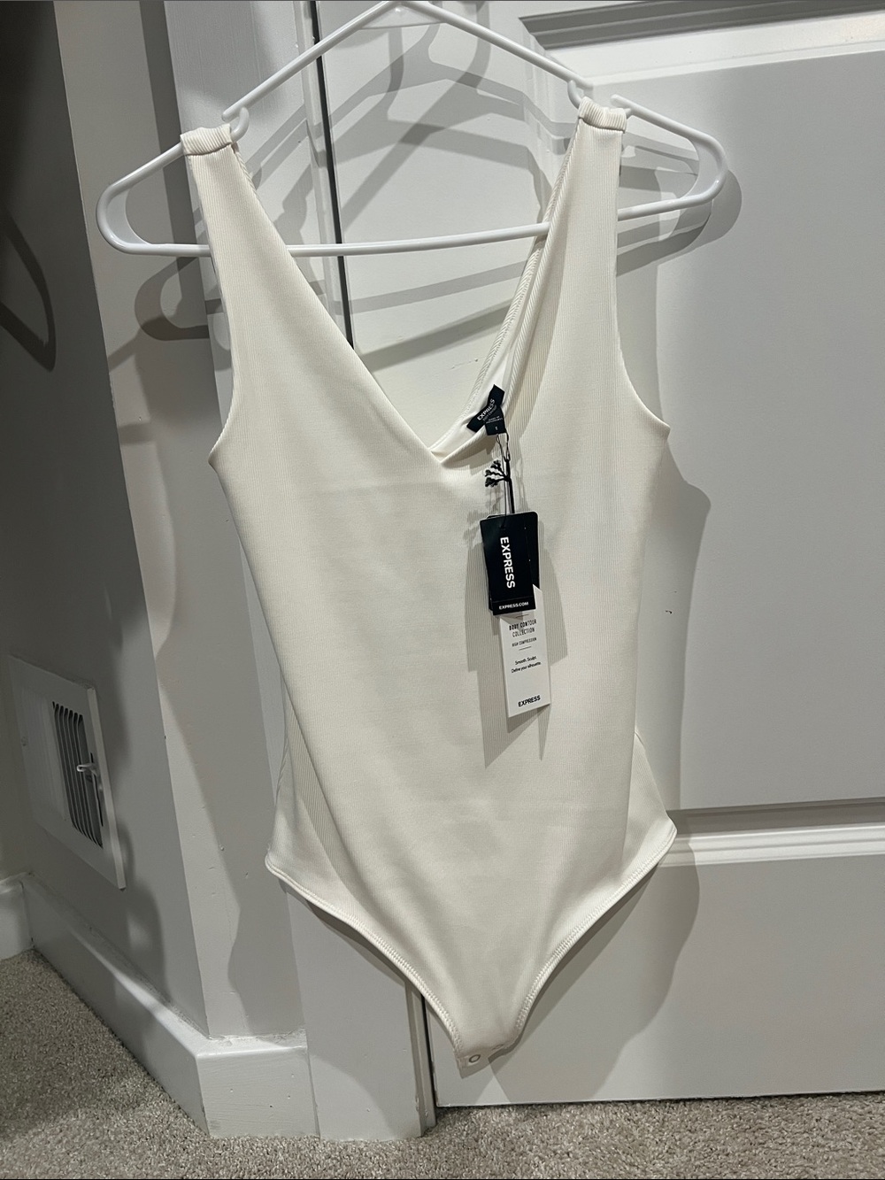 Express Ivory V-Neck Stretch Bodysuit